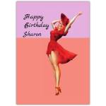 Retro Red Dress Pin Up Girl Personalised Birthday Greeting Card