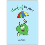 Personalised Exams Good Luck Card I Be Leaf in You with Humorous Leaf and Umbrella Design