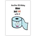 Personalised Funny Birthday Card with Toilet Roll Pun and Custom Name