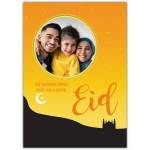 Personalised Joyful Eid Photo Upload Greeting Card with Mosque Silhouette and Crescent Moon Design