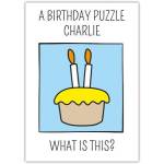 Personalised Humorous Birthday Card with Puzzle Cake Design and Candle Illustration