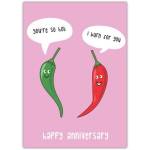 You're So Hot Chilli Humorous Anniversary Card with Fun Cartoon Peppers