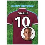 Personalised Football Birthday Card with Custom Name Number and Photo on Maroon Jersey