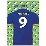 Personalised Boys Football Shirt Happy Birthday Card with Soccer Ball Design
