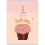 Personalised Happy Birthday Cupcake Card with Candle for Kids and Adults
