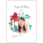 Personalised Photo Birthday Card with Red Floral Watercolour Design and Motivational Message