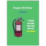 Personalised Humorous Fire Extinguisher Birthday Card for Him with Candles Joke