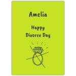 Personalised Happy Divorce Day Card with Diamond Ring Design in Lime Green