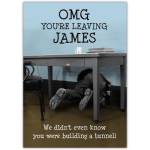 Leaving Work Funny Personalised Farewell Card with Under Desk Tunnel Design for James