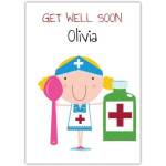 Personalised Get Well Soon Card with Cute Nurse Illustration for Children