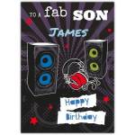 Personalised Happy Birthday Card for Son with Speakers and Headphones Design