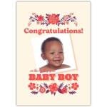 Congratulations on Your Baby Boy Photo Upload Card with Floral Design