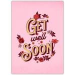 Get Well Soon Card with Pink Floral Typography Design Suitable for Personal Message