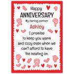 Personalised Happy Anniversary Card for Partner Warm Cozy Mittens and Hearts Design