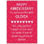 Personalised Happy Anniversary Card for Wife with Custom Name Romantic Phone Scroll Design