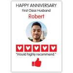 Personalised Happy Anniversary Card for Husband First Class Husband Photo and Name
