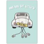 Just Married Wedding Congratulations Card with Classic Car and Tin Cans Design