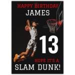 Personalised Basketball Slam Dunk Birthday Card for Boys Age 13 with Name