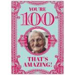 100th Birthday Card with Personalised Photo Frame and Amazing Celebration Design