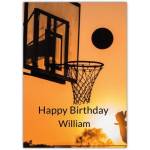 Personalised Basketball Birthday Card with Hoop and Ball Sunset Sports Design
