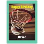 Personalised Basketball Hoop Birthday Card with Name Customisation in Teal Frame