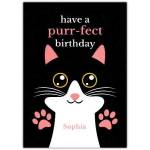 Purr-Fect Cat Birthday Card Personalised Name Option Cute Kitten Design