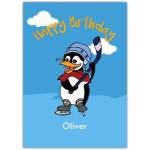 Personalised Kids Happy Birthday Card with Ice Hockey Penguin Design