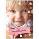 Personalised Child Photo Card with Pink and White Stars Custom Message Cover