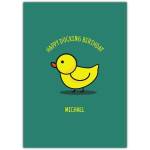 Personalised Happy Ducking Birthday Card with Cute Yellow Duck on Green Background