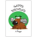 Personalised Happy Birthday Card with Funny Cartoon Dog and Bone Design