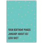 Humorous January Birthday Card with Funny Confetti Design and Bold Text