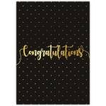 Elegant Gold Congratulations Card with Black Polka Dot Background for Celebrations