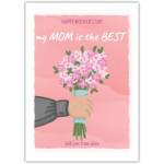 Personalised Happy Mothers Day Card My Mom is the Best Pink Bouquet Design
