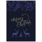 Merry Christmas Blue Deer Family Greeting Card