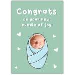 New Baby Congratulations Card with Personalised Photo Option Bundle of Joy Design