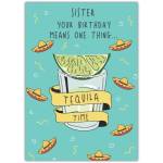 Sister Birthday Card Tequila Time Lime and Sombrero Fun Celebration