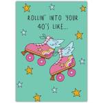Roller Skate 40th Birthday Card with Fun Wings and Stars Design