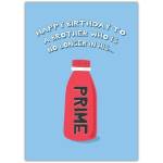 Funny Birthday Card for Brother No Longer in His Prime with Red Bottle Design