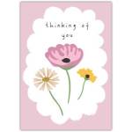 Thinking of You Card with Pastel Wildflowers on Pink Background