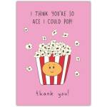 Thank You Card with Cute Cartoon Popcorn and Humorous Message on Pink Background