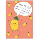 You're The Zest Birthday Card with Cute Lemon Character and Humorous Message