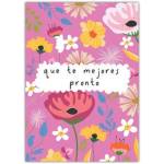 Get Well Soon Floral Card in Spanish Que Te Mejores Pronto Bright Pink Flowers Design