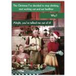 Humorous Retro Christmas Card Stop Drinking Start Working Out Joke