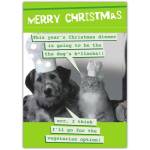 Funny Christmas Card with Dog and Cat Chefs Humorous Holiday Dinner Joke