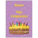 Personalised Happy Birthday Ronan Spanish Cake Greeting Card with Candles and Confetti