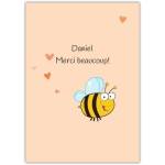 Personalised Thank You Card with Cute Bee Design and Hearts in French Merci Beaucoup