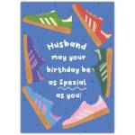 Husband Birthday Card with Colourful Trainers Illustration and Special Wishes