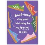 Boyfriend Birthday Card with Colourful Trainers Design and Special Birthday Message
