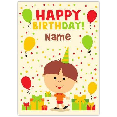 Personalised Boys Birthday Card with Balloons and Presents Design