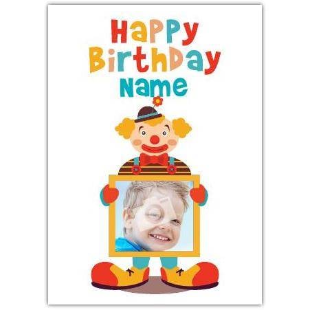 Personalised Clown Birthday Card with Photo Frame for Children and Adults